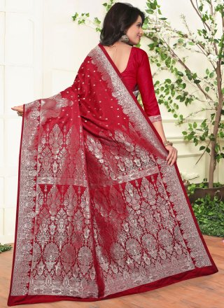 Weaving Crepe Silk Traditional  Saree in Red