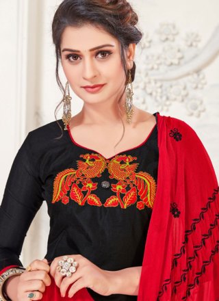 Red and Black Embroidered Churidar Designer Suit