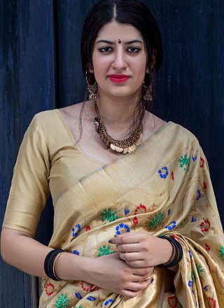 Art Silk Beige Traditional Designer Saree