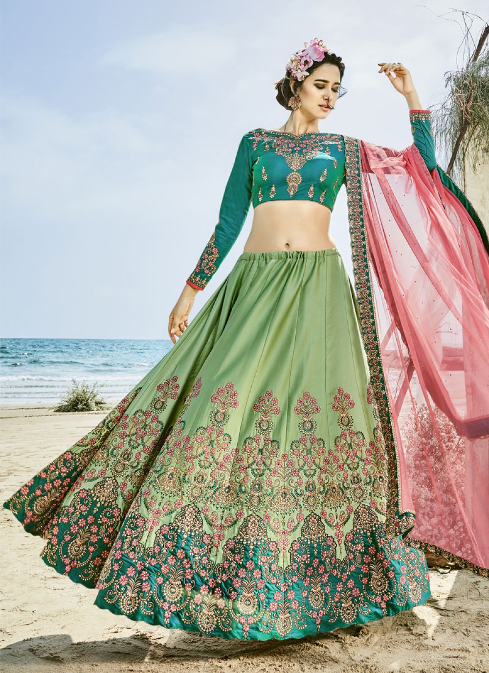 Buy Art Silk Blue And Green Lehenga Choli : 76098 - Lehenga Choli