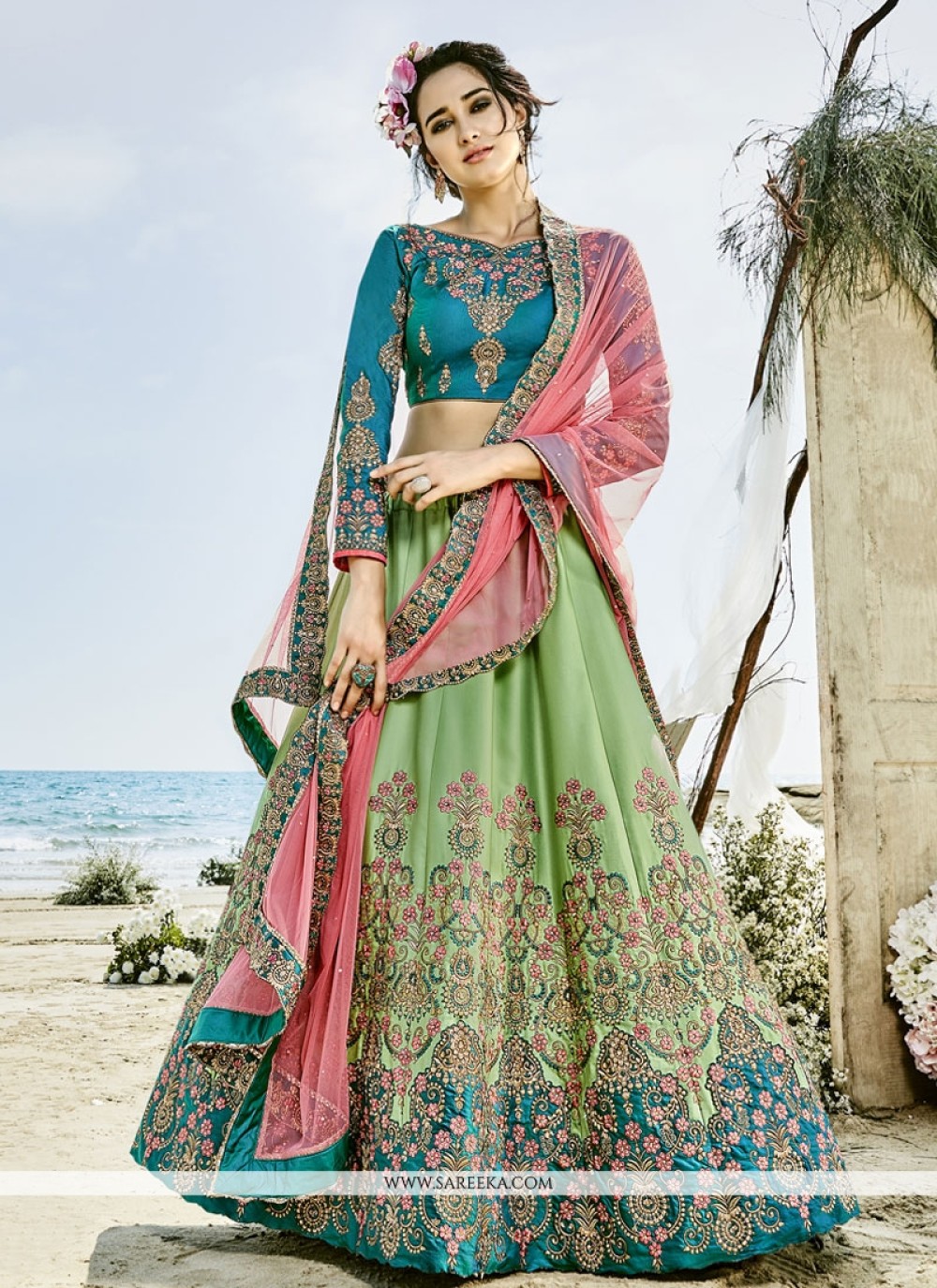 Blue and Green Narayanpet Lehenga – myRiti