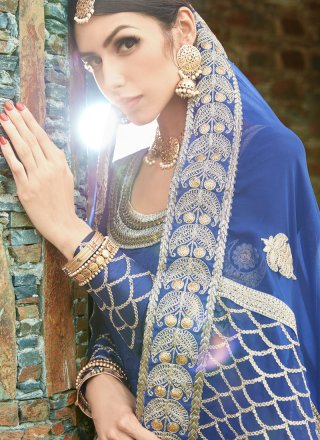 Art Silk Blue Resham Work Floor Length Anarkali Suit