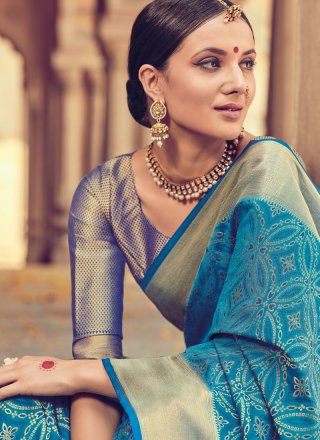 Art Silk Blue Weaving Work Designer Traditional Saree