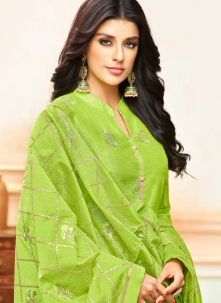 Art Silk Embroidered Designer Palazzo Suit in Green