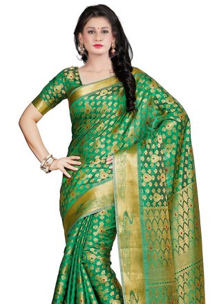 Art Silk Green Weaving Work Classic Designer Saree