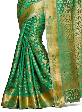 Art Silk Green Weaving Work Classic Designer Saree