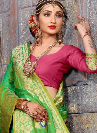 Art Silk Green Weaving Work Traditional Designer Saree