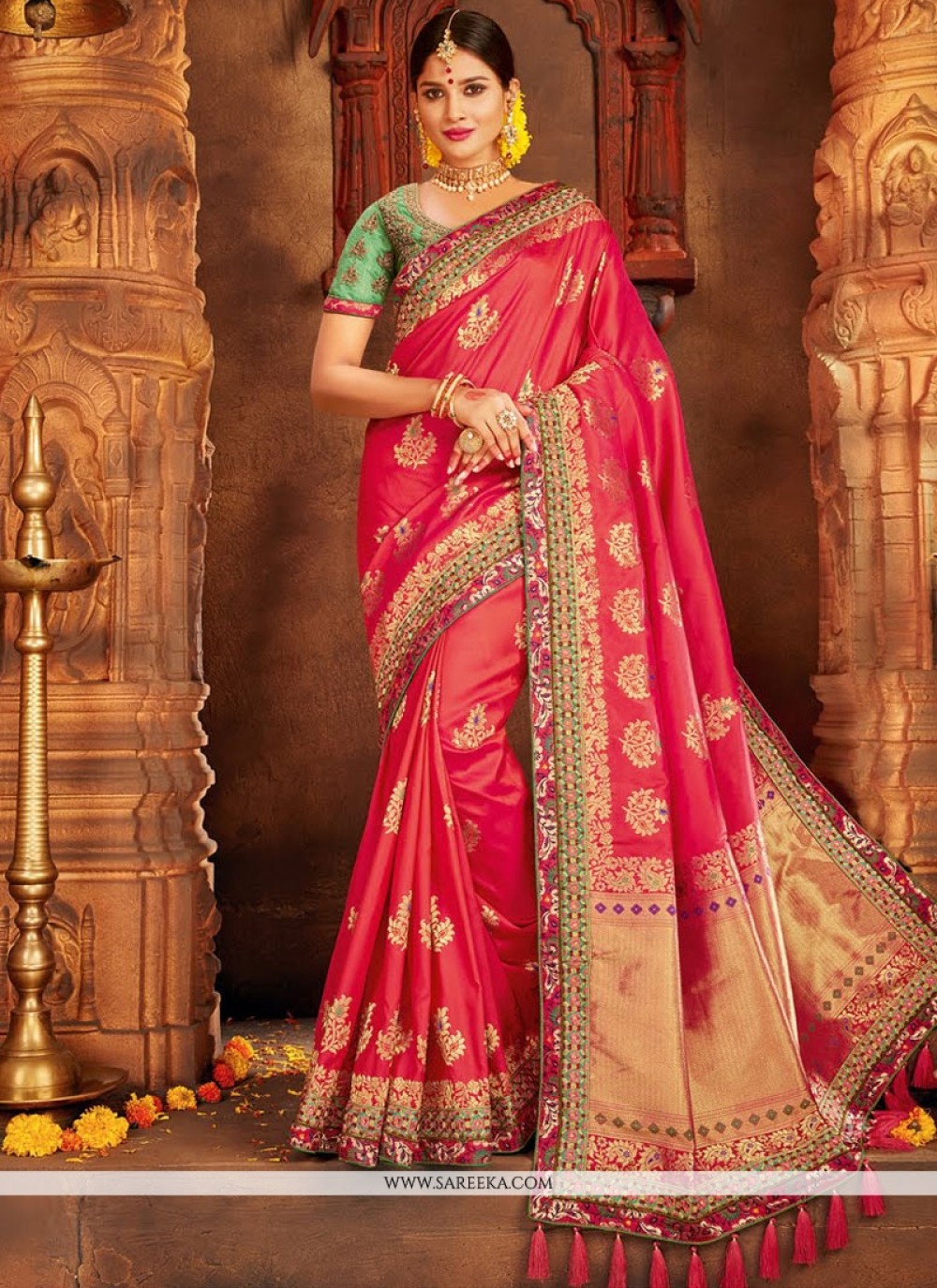 Buy Online Art Silk Hot Pink Traditional Designer Saree : 72243