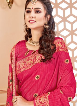 Art Silk Hot Pink Weaving Work Traditional Designer Saree