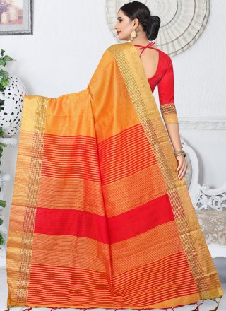 Art Silk Orange woven Work Traditional  Saree