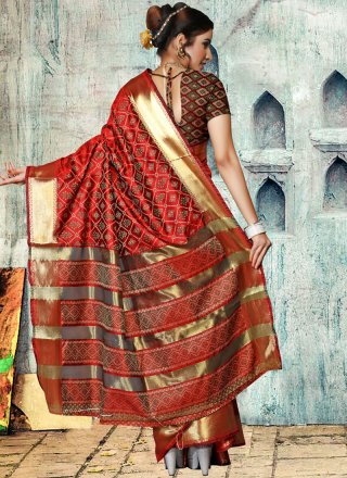 Art Silk Red Traditional  Saree
