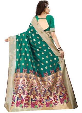 Art Silk Sea Green Weaving Work Designer Traditional Saree