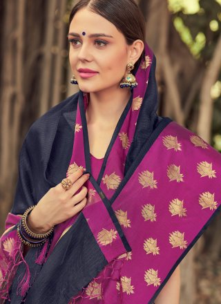 Art Silk Traditional Designer Saree in Navy Blue