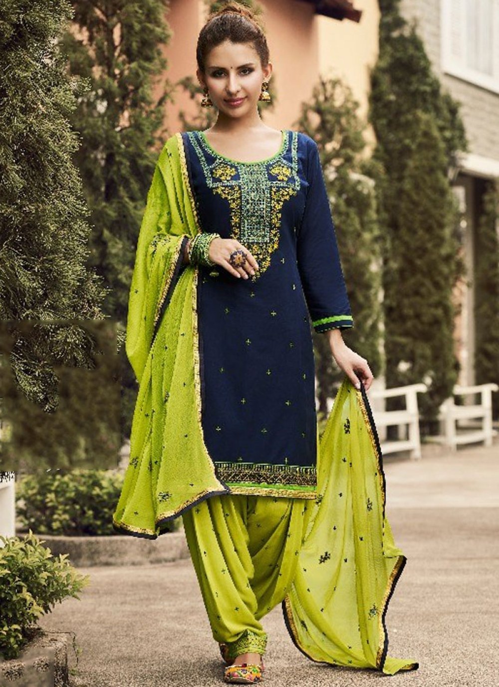 attractive navy blue color embroidered patiyala suit 83956