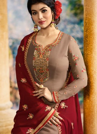 Ayesha Takia Brown Lace Work Churidar Designer Suit
