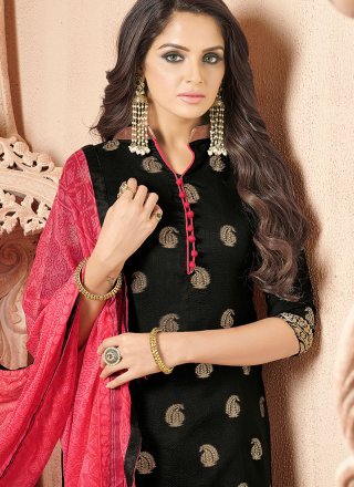 Banarasi Silk Black Churidar Salwar Suit