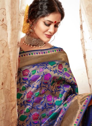 Banarasi Silk Blue Traditional Designer Saree