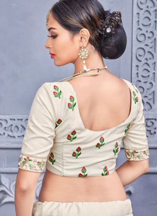 Banarasi Silk Off White Embroidered Work Lehenga Choli