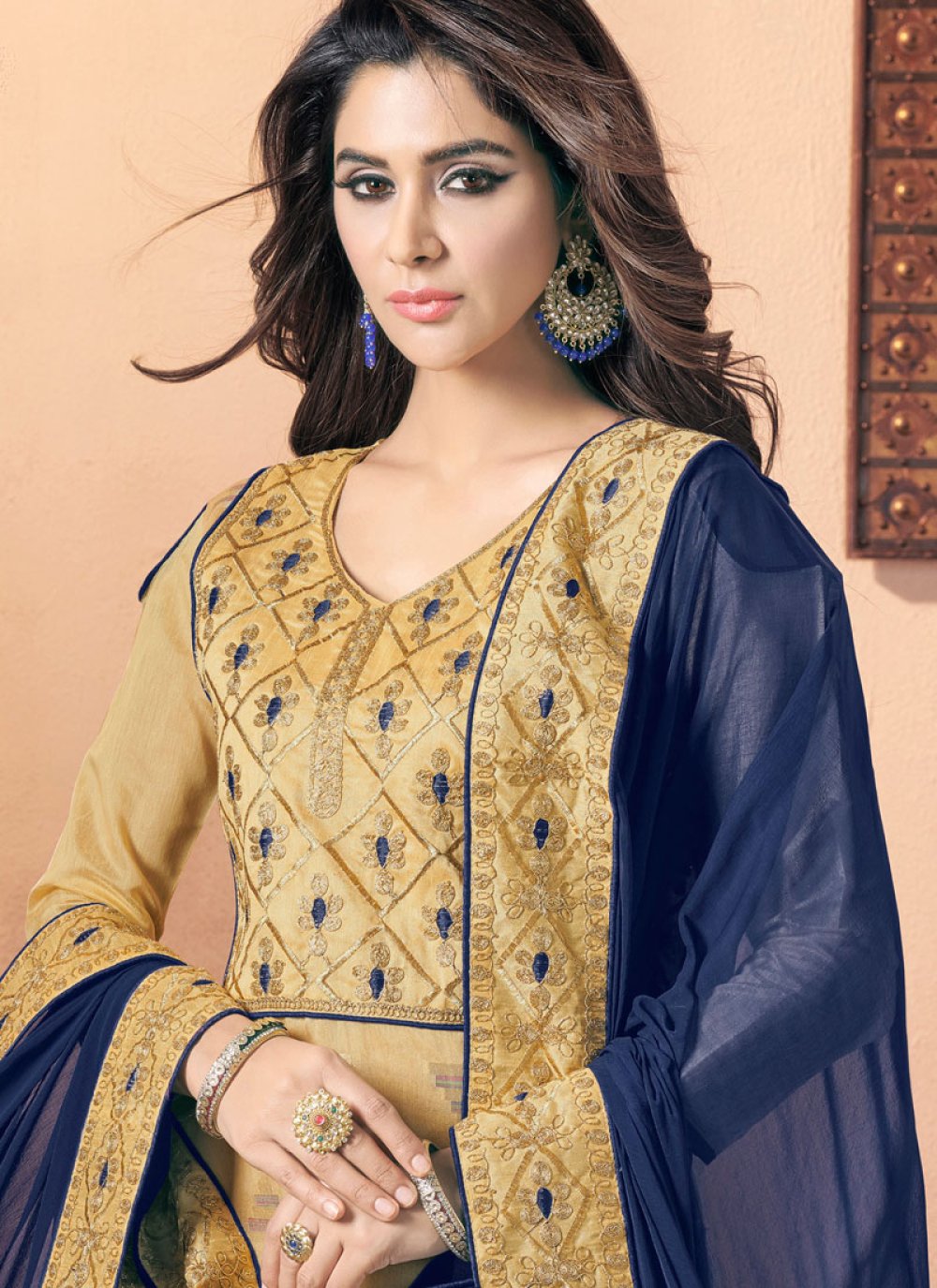 Buy Beige Art Silk Churidar Suit