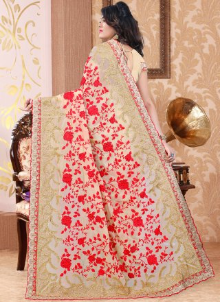 Beige Resham Work Designer Traditional Saree