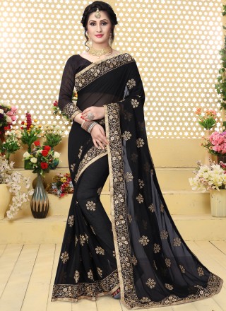 Black Embroidered Ceremonial Trendy Saree