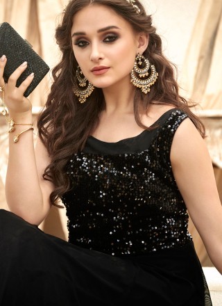 Black Fancy Fabric Designer Gown