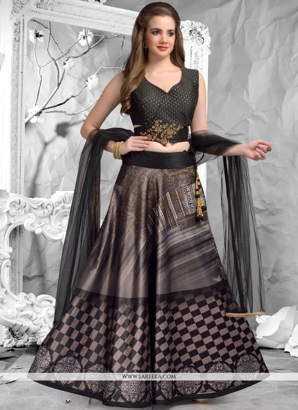 Black satin lehenga Clearance