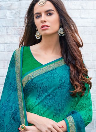 Blue and Green Printed Saree
