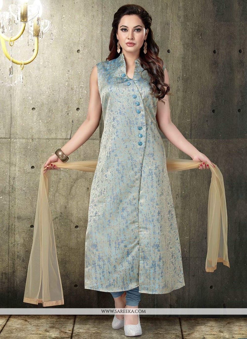 Buy Blue Brocade Straight Salwar Suit Online 76003 Salwar Kameez