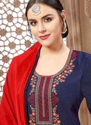 Blue Embroidered Churidar Suit