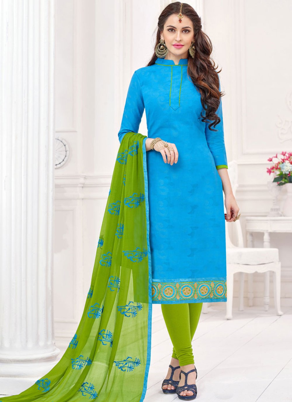 blue churidar suit