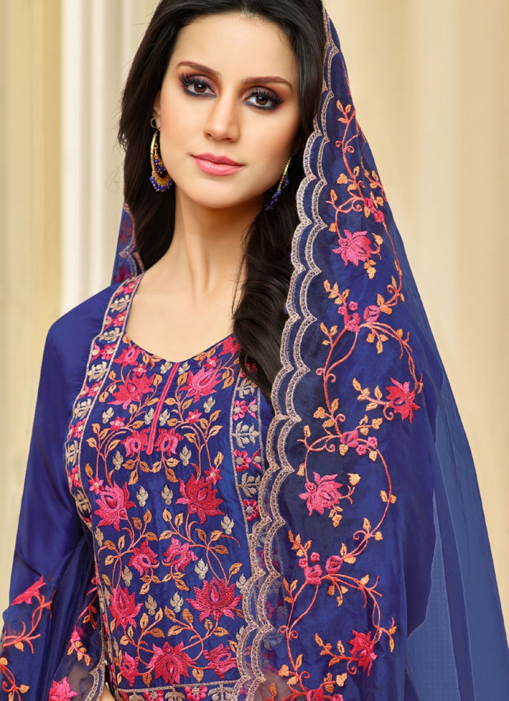 Blue Embroidered Party Designer Palazzo Suit buy online