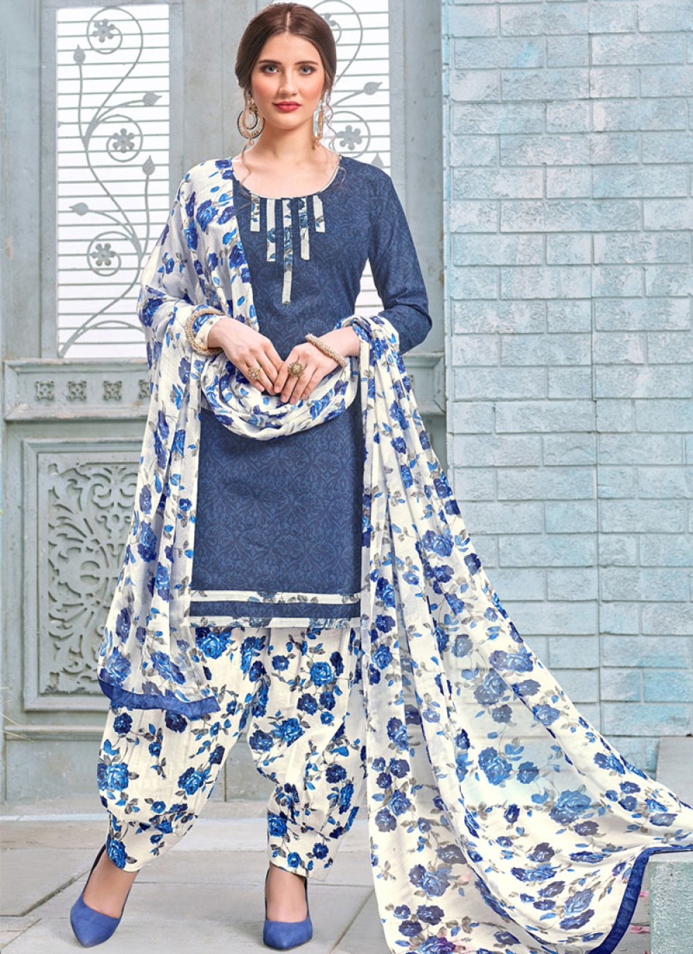 Shop Blue Printed Work Punjabi Suit Online : 81561 -