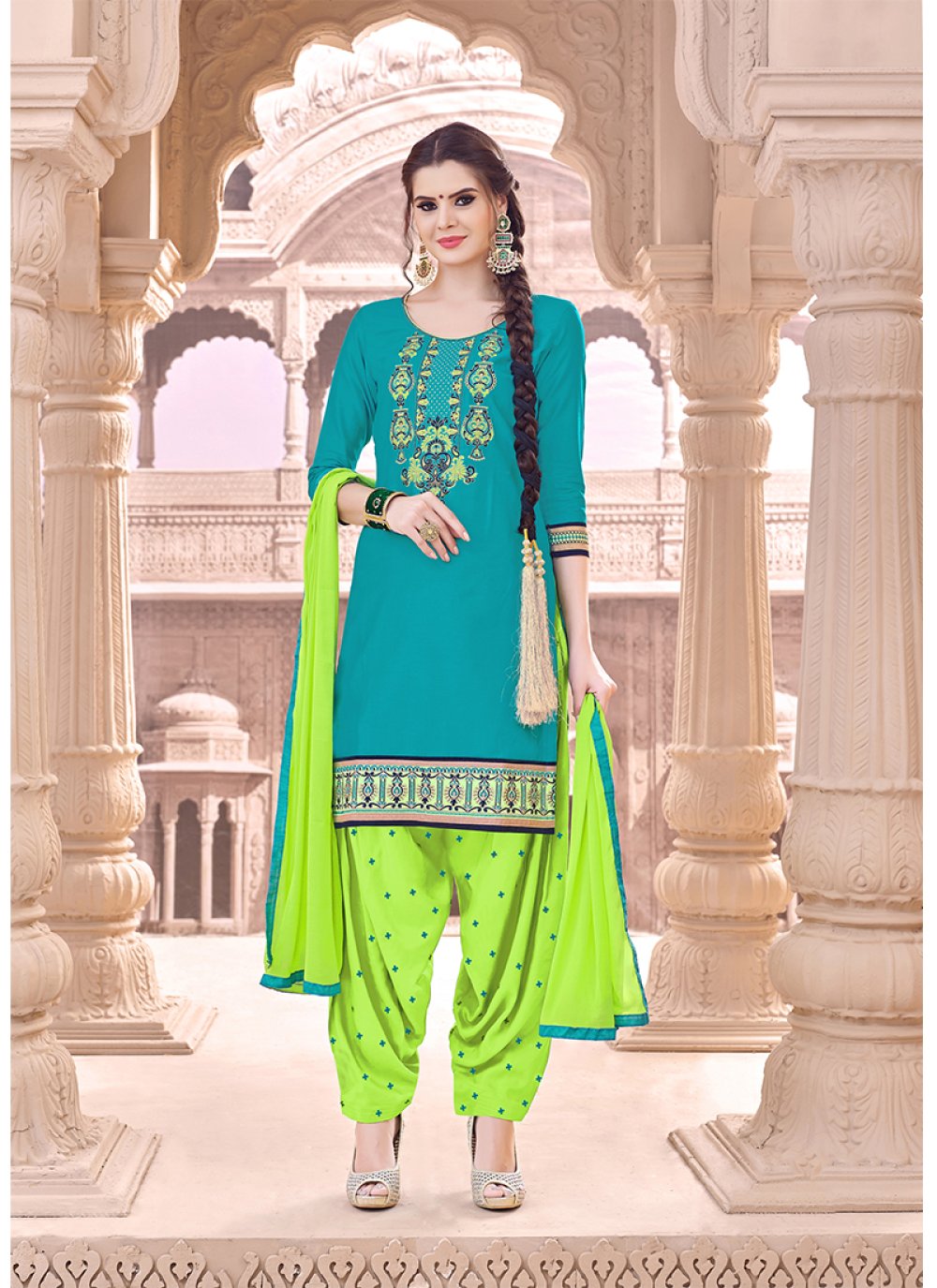 3A DARK SKY BLUE COLORED SILK STYLE PARTYWEAR EMBROIDERED PUNJABI SUIT in  Amritsar at best price by Lxora - Justdial
