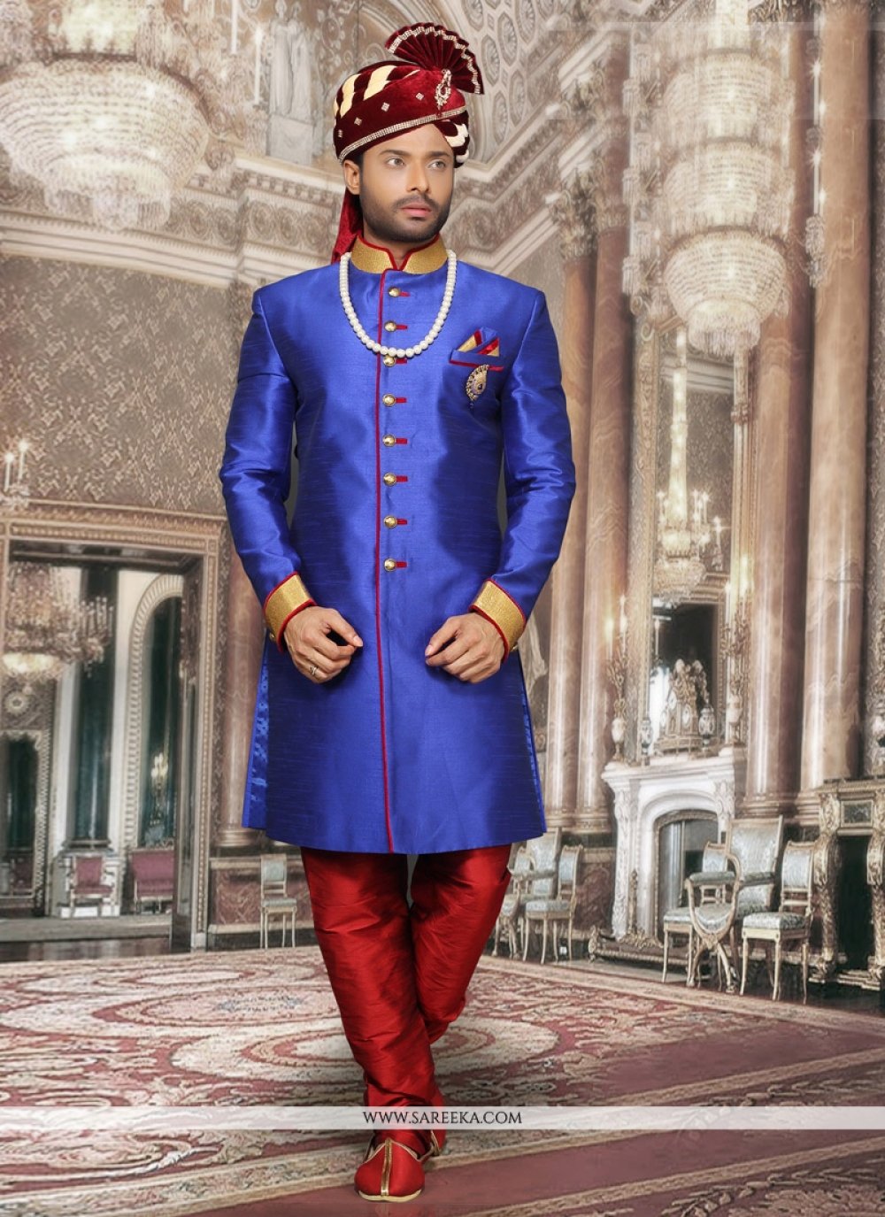 Blue hotsell velvet sherwani