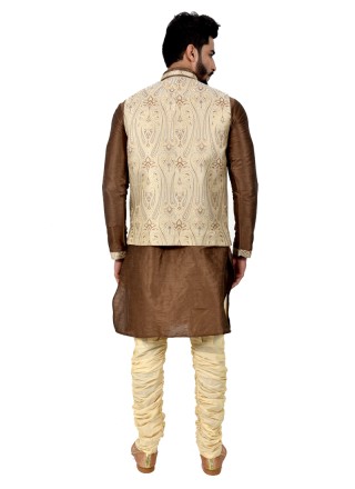 Brown Art Silk Kurta Payjama With Jacket