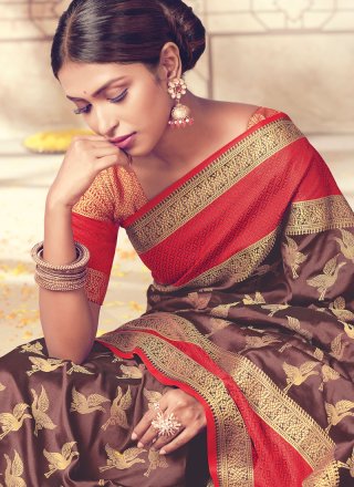 Brown Art Silk Traditional Designer Saree
