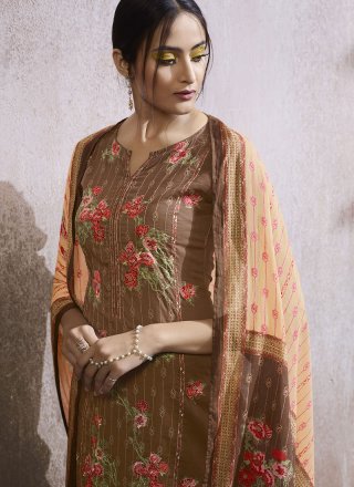 Brown Cotton   Party Palazzo Salwar Suit