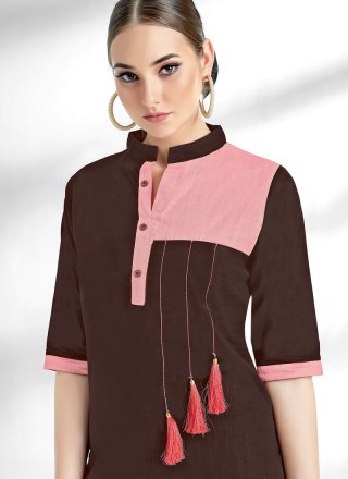 Brown Patchwork Party Casual Kurti