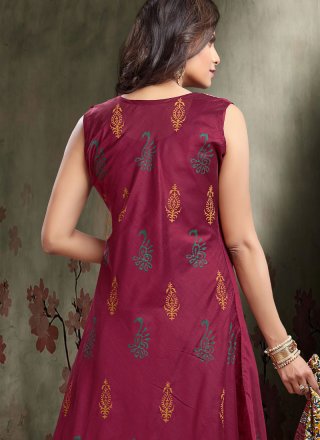 Chanderi Cotton Print Work Readymade Anarkali Suit