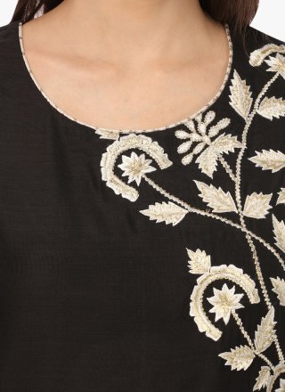 Chanderi Embroidered Black Anarkali Salwar Kameez