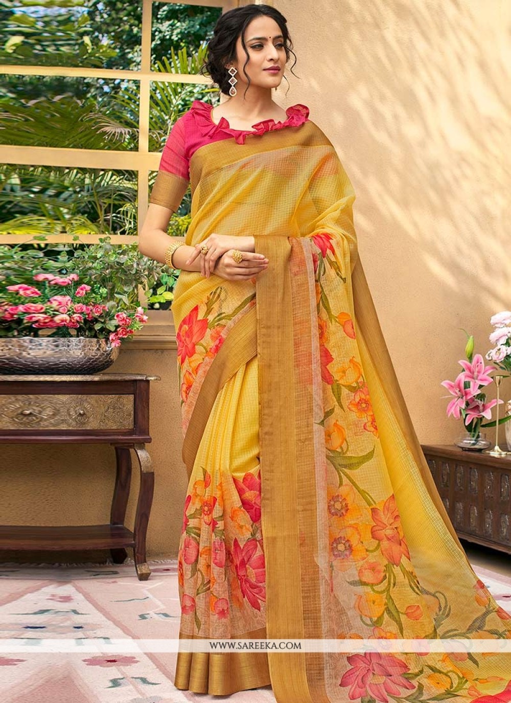 Chanderi Multi Colour Printed Saree