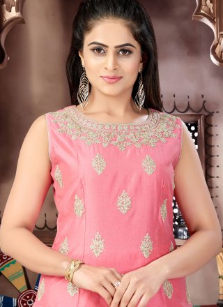 Chanderi Pink Readymade Suit