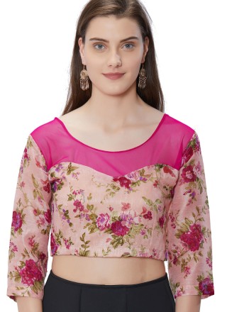 Charming Peach Color Designer Blouse With Printed Work