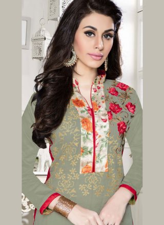 Churidar Salwar Suit Embroidered Cotton   in Grey