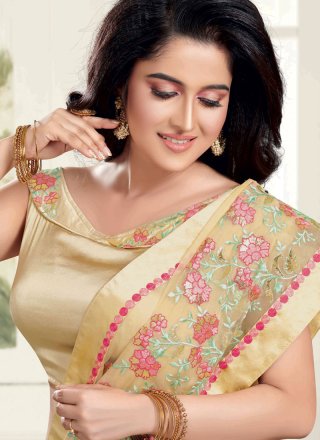 Classic Saree Embroidered Organza in Gold