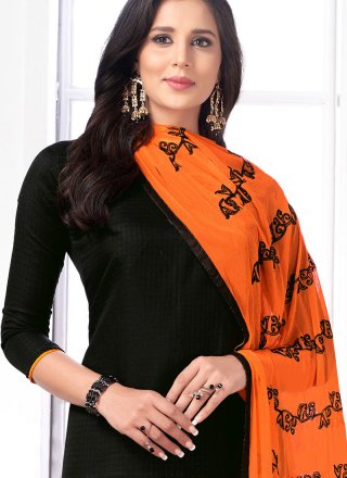 Cotton   Black Embroidered Churidar Suit