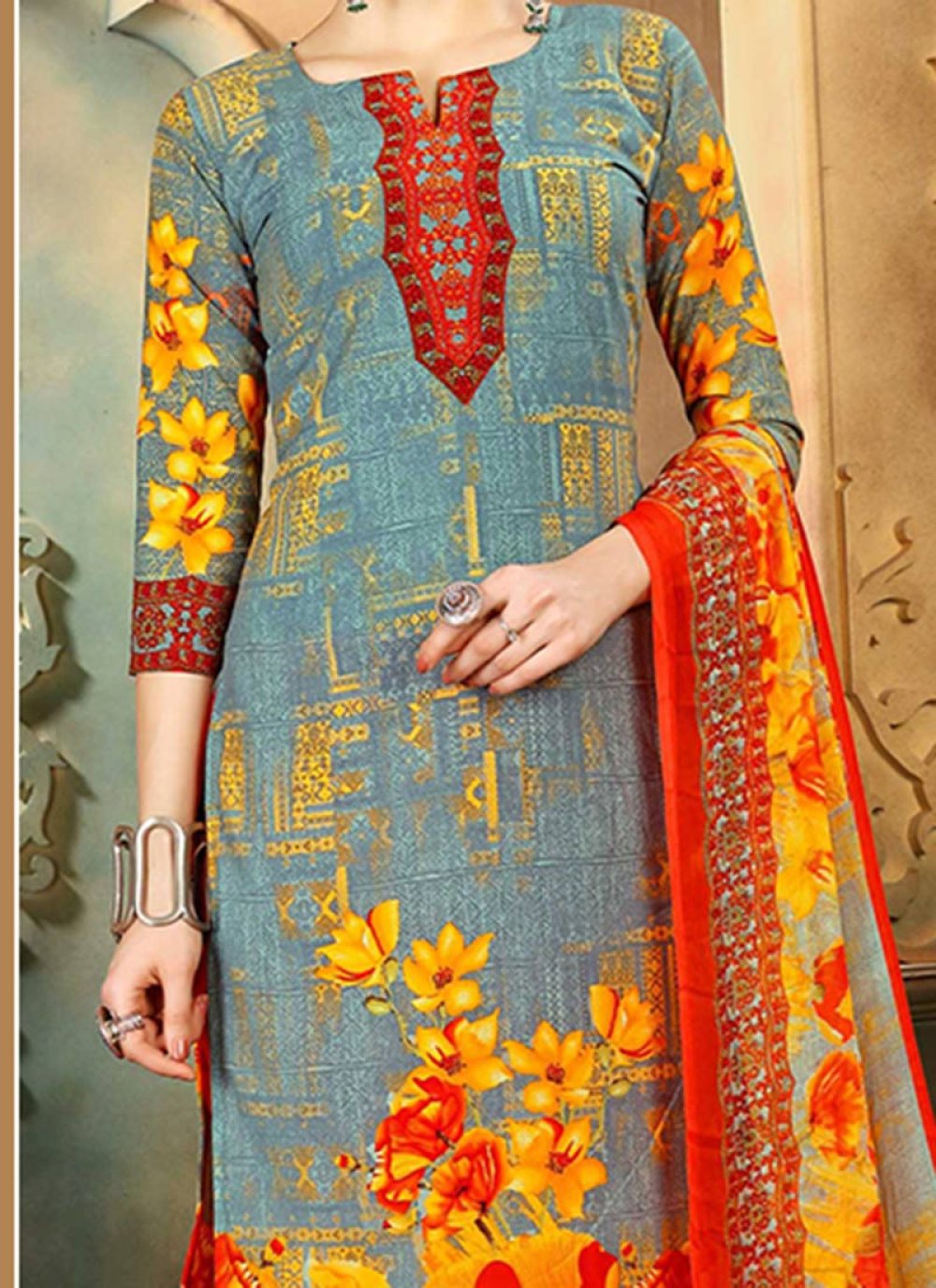 cotton churidar with cotton shawl