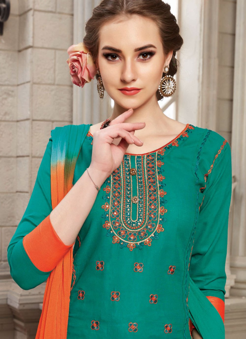Cotton Embroidered Work Churidar Suit buy online