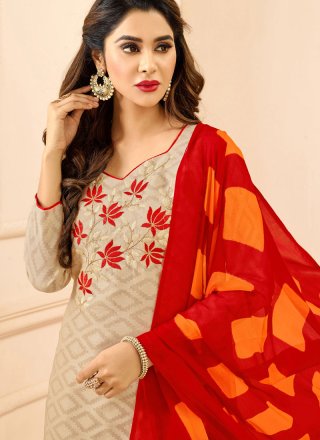 Cotton   Embroidered Work Churidar Suit